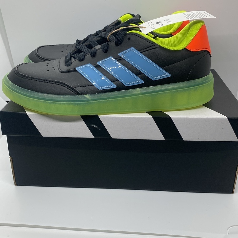 Adidas Kids Courtblock EL C Sneakers – Size 5 - Black/Blue/Neon Green/Orange 👟✨
